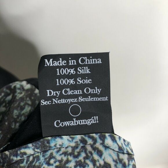 NEW Vena Cava Black Teal Printed Short Sleeve 100% Silk Sheath Dress Womens 10 - Picture 6 of 9